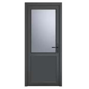Crystal uPVC Obscure Single Door Half Glass Half Panel Left Hand Open 890mm x 2090mm Obscure Glazing - Grey