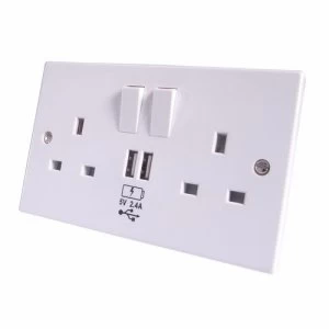 Group Gear 2.4A 2 way UK Power Socket With USB Charging Plate Outlet