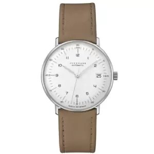 Junghans Max Bill Kleine Automatic White Dial Beige Leather Strap Mens' Watch 027/4107.02