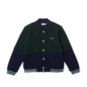 Boys' Lacoste Striped Organic Cotton Varsity Jacket Size 6 yrs Navy Blue / Green