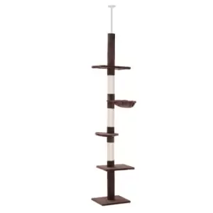 PawHut Floor to Ceiling Cat Tree for Indoor Cats 5-Tier Kitty Tower Climbing Activity Center Scratching Post Adjustable Height 230-260cm Brown
