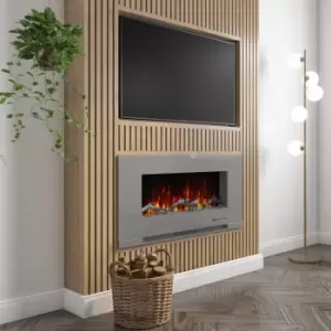 Grey Wall Mounted or Inset Electric Fire with Log and Crystal Fuel Bed - Amberglo