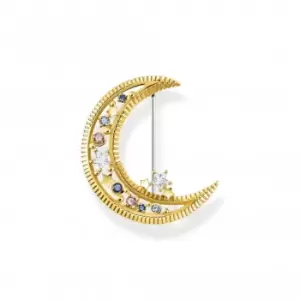 Sterling Silver Gold Plated Multicoloured Stones Crescent Moon Brooch X0283-959-7