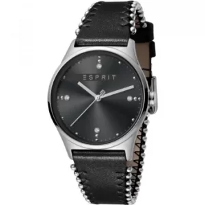 Esprit Drops Womens Watch featuring a Black Leather Strap and Black Dial