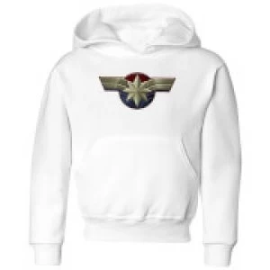 Captain Marvel Chest Emblem Kids Hoodie - White - 9-10 Years