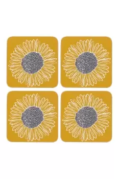 Coasters Drink Mat Set of 4 Artisan Flower Yellow and Grey