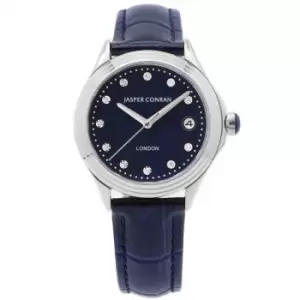 Ladies Jasper Conran London 36mm Watch with a Blue Dial and a Blue Leather strap