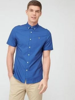 Farah Brewer Short Sleeve Oxford Shirt - Dusky Blue, Dusky Blue Size M Men