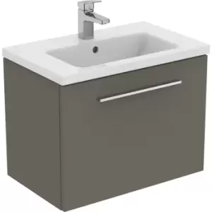 Ideal Standard i. life S Compact Wall Hung Unit with Basin Matt 600mm with Brushed Chrome Handle in Quartz Grey