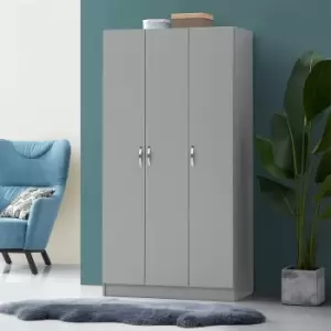 3 Door Double Wardrobe In Grey - Grey