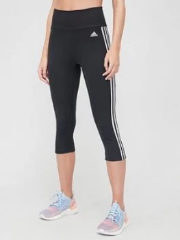 adidas 3 Stripe 3/4 Leggings - Black/White, Size 2Xs, Women