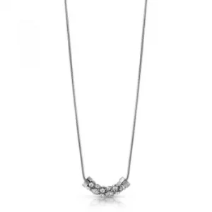 GUESS 16-18" rhodium plated necklace with horizontal coiled Swarovski crystal charm.