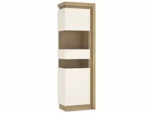 Furniture To Go Lyon White High Gloss and Riviera Oak Tall Display Cabinet LHD Flat Packed