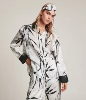 AllSaints Womens Sofi Rutland Silk Blend Pyjama Top, Ecru White, Size: M