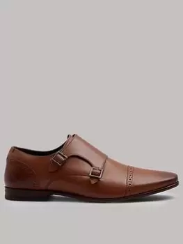 Burton Menswear London Burton Leather Monk Shoes, Tan, Size 9, Men