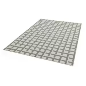 Antibes AN03 White Grey Grid 120cm x 170cm Rectangle - Grey and Ivory