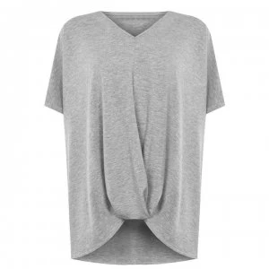 Miso Oversized V Neck Lounge T Shirt with Knot Front Detail - Grey