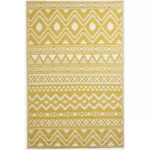 Anna Aztec Yellow & White Outdoor Rug Runner, 120 x 180cm - Yellow and White - Homescapes