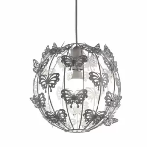 Nielsen Nero Modern Soft White 30Cm Metal Frame Globe Ceiling Pendant Easy Fit Light Shade With Decorative Butterflies