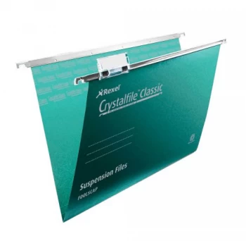 Rexel Crystalfile Classic Foolscap Suspension File Base 15mm Green - 1 x Pack of 50 Suspension Files