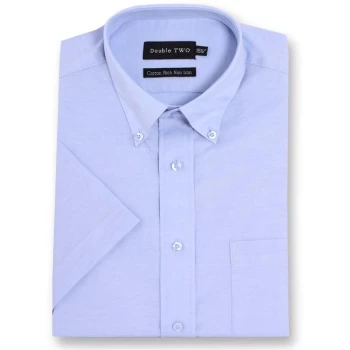 Double Two Short Sleeved Non-Iron Button Down Oxford Shirt - Blue