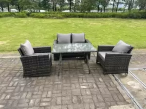 4 Seater Outdoor Dark Grey Mixed High Back Rattan Sofa Dining Table Set Garden Furniture Patio