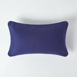 Cotton Plain Navy Blue Rectangular Cushion Cover, 30 x 50cm - Blue - Homescapes