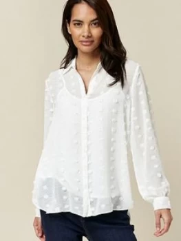 Wallis Petite Dobby Shirt - Ivory, Cream, Size 8, Women