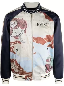 EVISU Graphic-print bomber jacket Cream