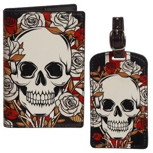 UK Skulls & Roses Passport Holder and Luggage Tag Set