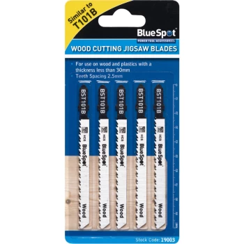 Bluespot - 19003 5 Piece HCS Clean Cut Jigsaw Blades For Wood (10 TPI)
