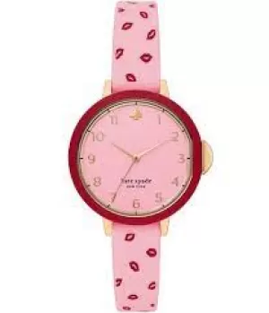 Kate Spade New York Womens Park Row Three-Hand Lips Silicone Watch - Pink