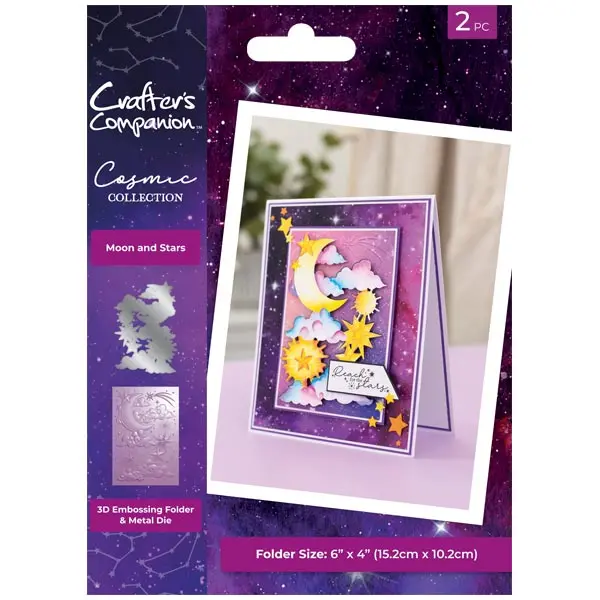 Crafter's Companion 3D Embossing Folder & Die Set Cosmic Moon & Stars A6