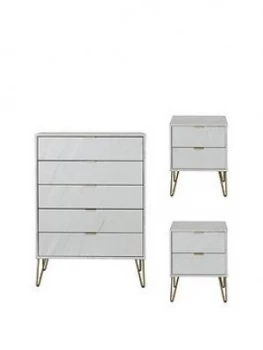 Swift Marbella Ready Assembled 3 Piece Package - 5 Drawer Chest And 2 Bedside Chests