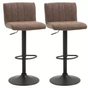 Homcom Barstools Set Of 2 Adjustable Height Bar Chairs With Footrest Brown