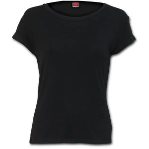 Urban Fashion Boatneck Cap Sleeve Womens Small Short Sleeve Top - Black