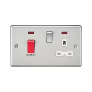 Knightsbridge - 45A dp Cooker Switch & 13A Switched Socket with Neons & White Insert - Rounded Edge Brushed Chrome