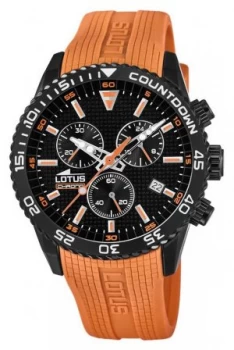 Lotus Mens Orange Silicone Strap Black Chronograph Dial Watch