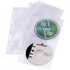 Durable 4x CD/DVD punched pocket 4 CDs/DVDs/Blurays Polypropylene Transparent 5 pcs 528219