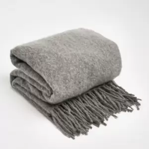 Highams Teased Wool Soft Knit Tassel Fleece Blanket Throw Silver 125 X 150Cm