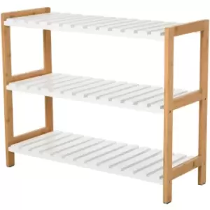 3-Tier Shoe Rack Wood Frame Slatted Shelves Spacious Open Hygienic Storage Home Hallway Furniture Family Guests 70L x 26W x 57.5H cm - Natural