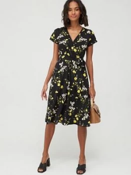 Wallis Meadow Flower Wrap Dress - Black, Size 14, Women