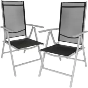 Tectake - 2 folding aluminium garden chairs - reclining garden chairs, garden recliners, outdoor chairs - black/silver - black/silver