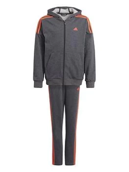 adidas Junior Boys Cotton Tracksuit - Grey/Red, Size 11-12 Years