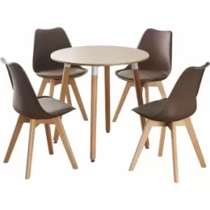 Life Interiors - 5 Pieces Jamie Lorenzo Halo Dining Set - a Round Dining Table and Set of 4 Brown Dining Chairs - Brown