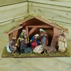 39CM X 22CM 8 Piece Hand Decorated Wooden Traditional Christmas Nativity Set