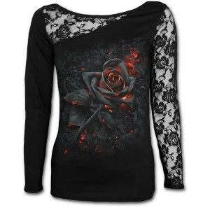 Burnt Rose Womens Medium Lace One Shoulder Long Sleeve Top - Black