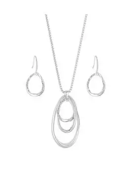 Mood Silver Crystal Pear Drop Pendant Necklace And Earring Set, Silver, Women