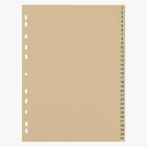 5 Star Eco A4 File Divider Numbered Tabs 1 31 Recycled Manilla 11 Holes 150gsm Buff