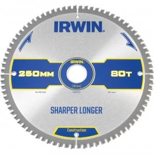 Irwin ATB Ultra Construction Circular Saw Blade 250mm 80T 30mm